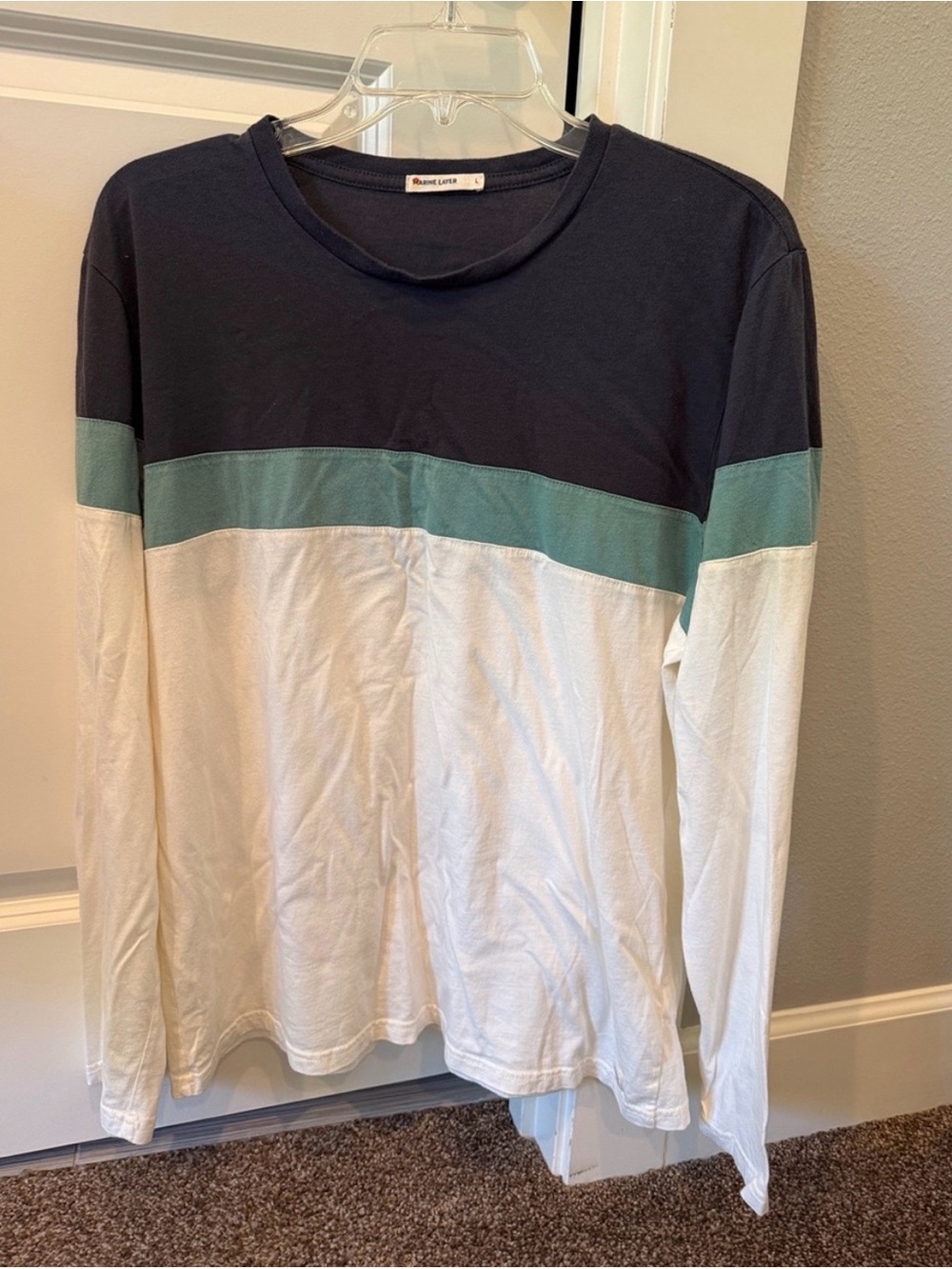 Men’s Colorblock Long Sleeve Tee - Navy, Teal & White